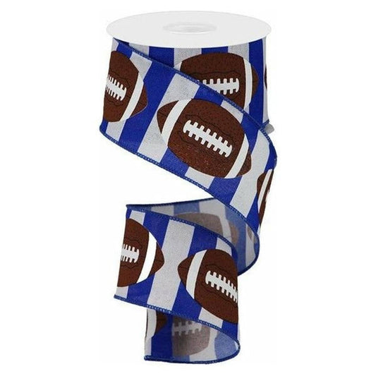 2.5" Footballs on Royal Ribbon: Blue/White (10 Yards)