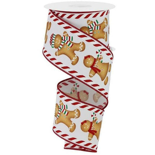 2.5" Gingerbread Boy Girl Ribbon: White (10 Yards)