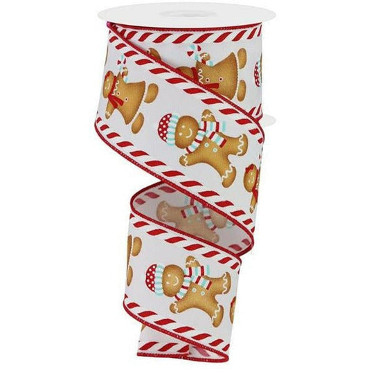 2.5" Gingerbread Boy Girl Ribbon: White/Ice Blue (10 Yards)