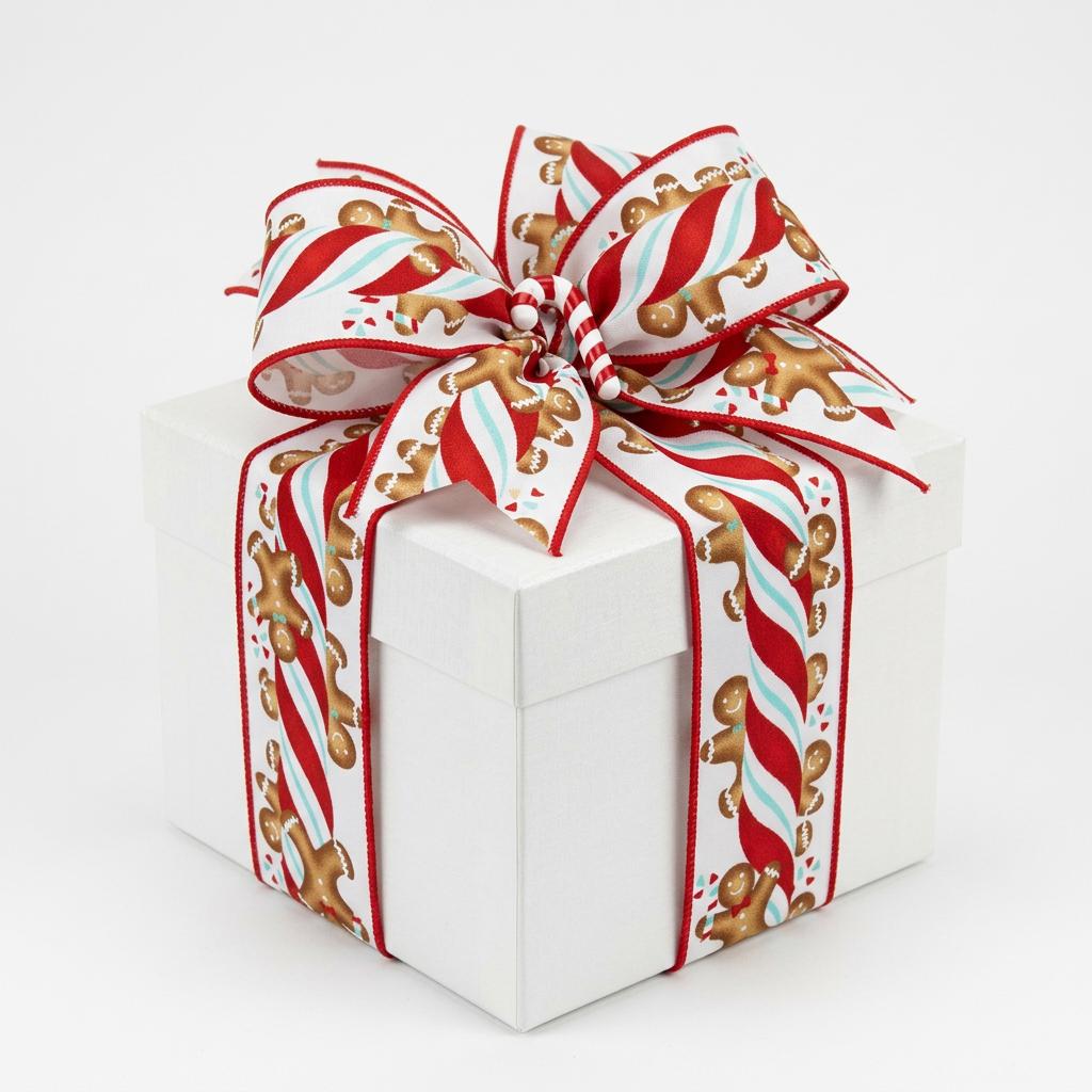 2.5" Gingerbread Kids Candy Ribbon: White/Ice Blue (10 Yards)