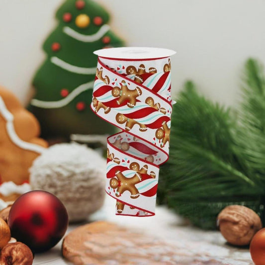 2.5" Gingerbread Kids Candy Ribbon: White/Ice Blue (10 Yards)