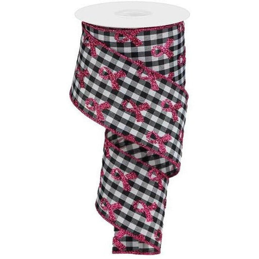 2.5" Gingham Cancer Ribbon: Black (10 Yards)