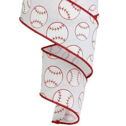 2.5" Glitter Baseball on Royal Ribbon: White (10 Yards)
