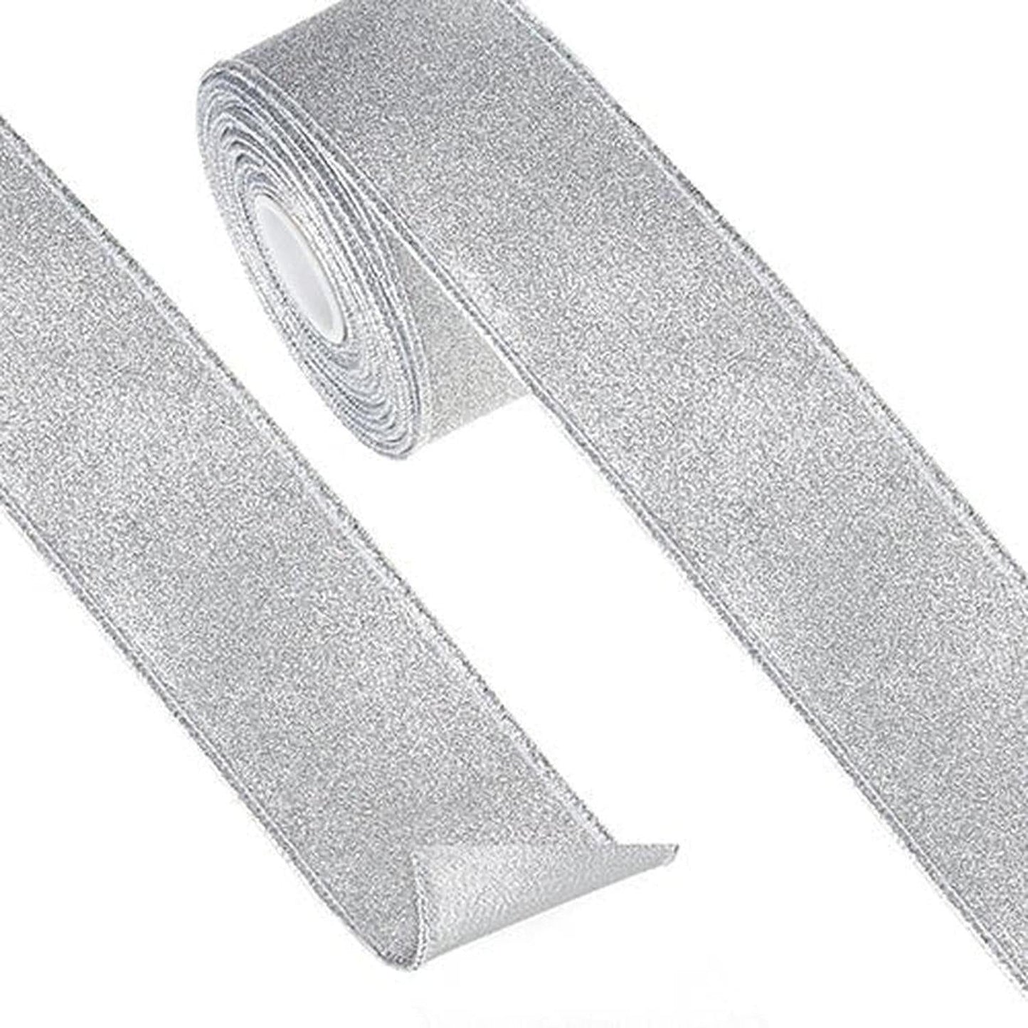 2.5" Glitter Ribbon: Silver (10 Yards)