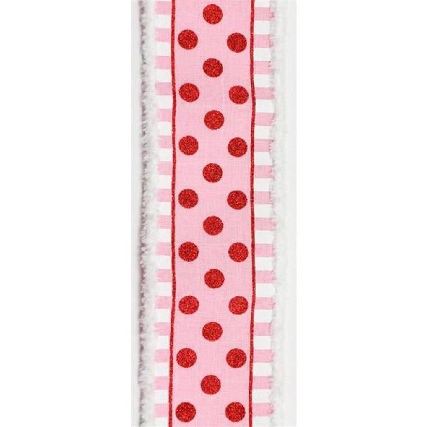 2.5" Glitter Stripes Polka Dot Drift Edge Ribbon: Red & Pink (10 Yards)