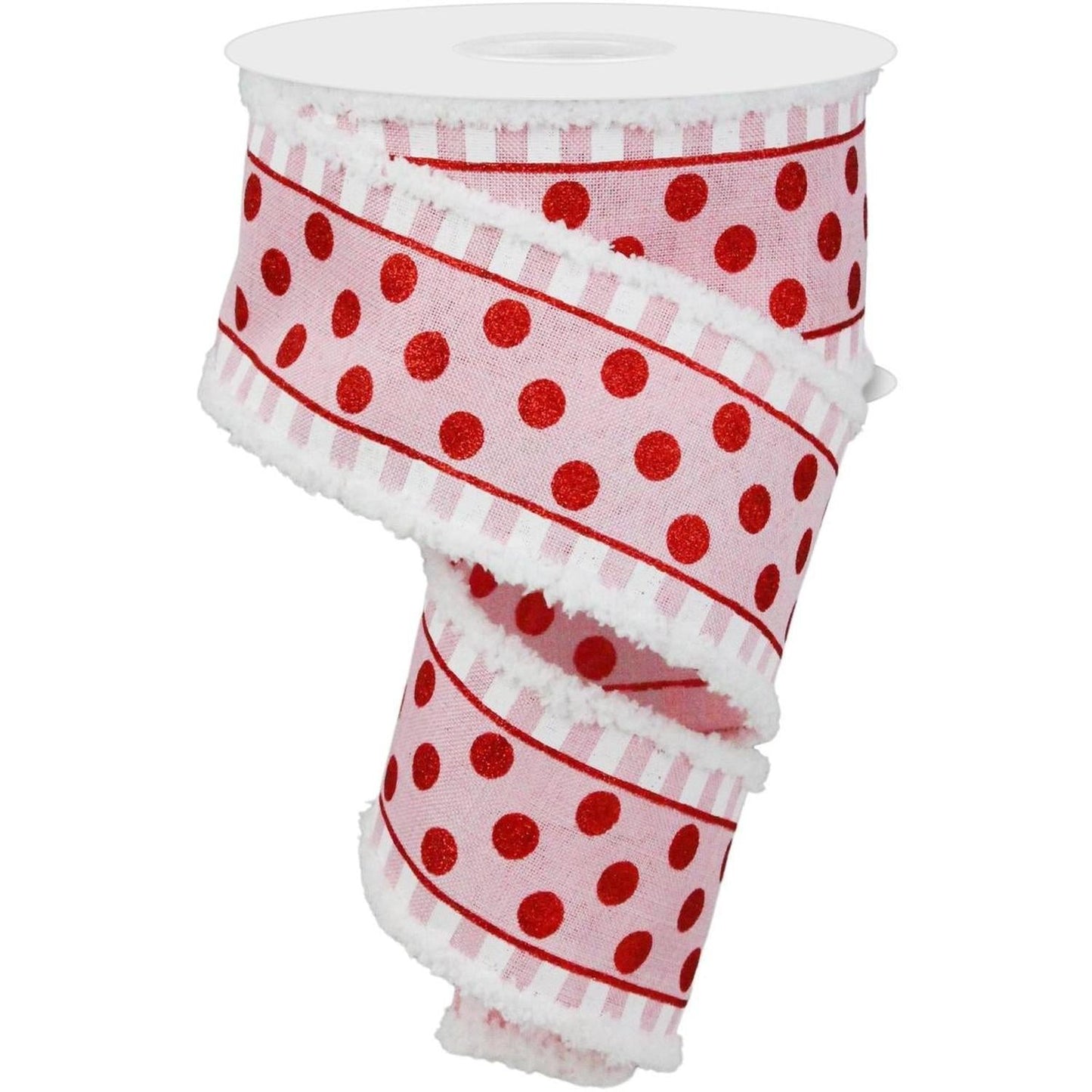2.5" Glitter Stripes Polka Dot Drift Edge Ribbon: Red & Pink (10 Yards)