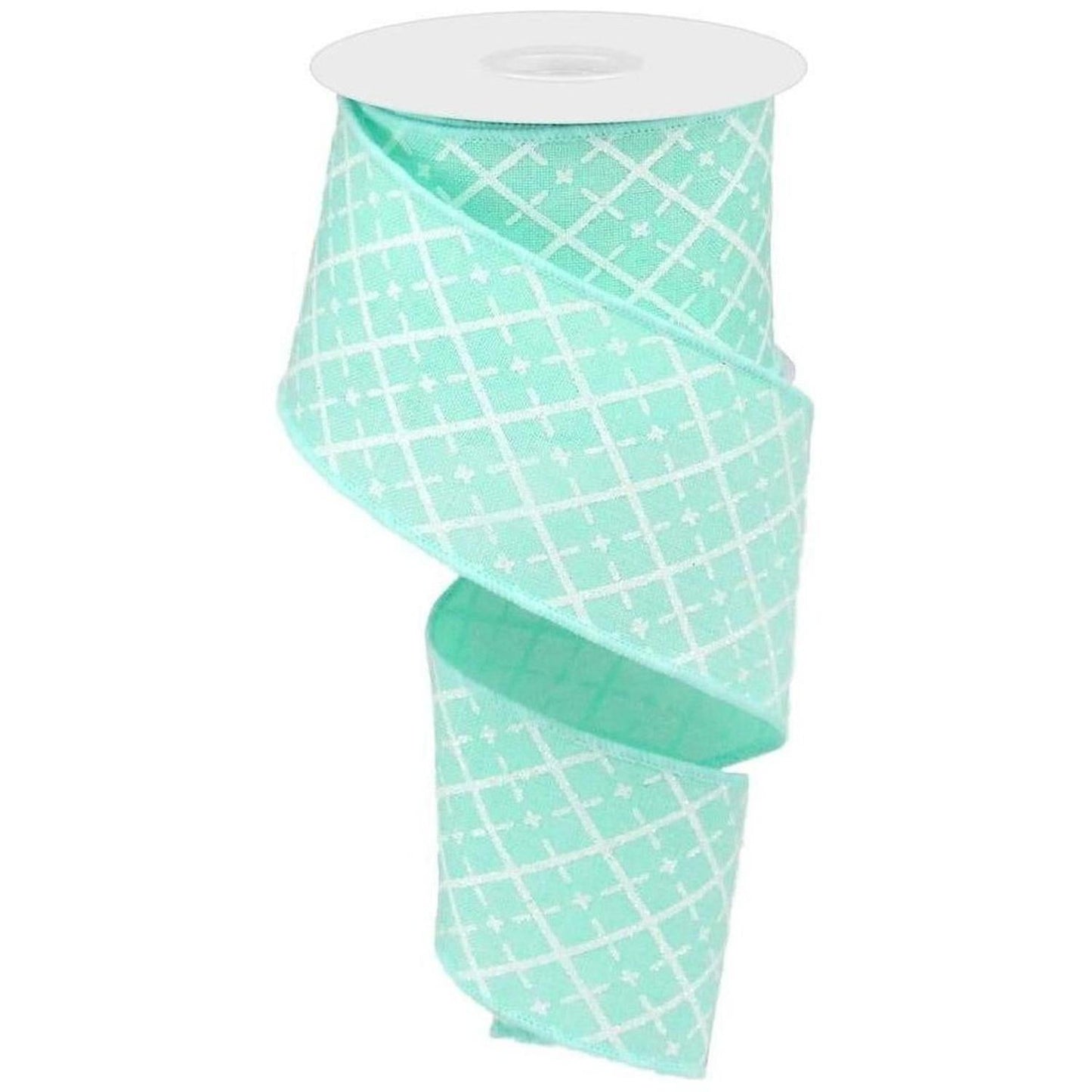2.5" Glittered Argyle Ribbon: Mint (10 Yards)