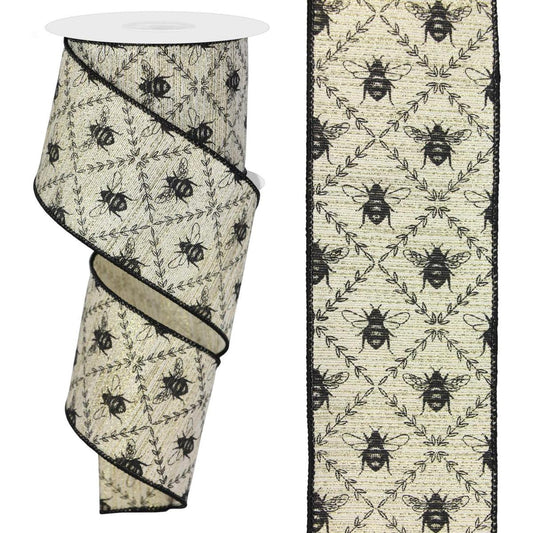 2.5" Honey Bee Trellis On Metallic Ribbon: Gold (10 Yards)