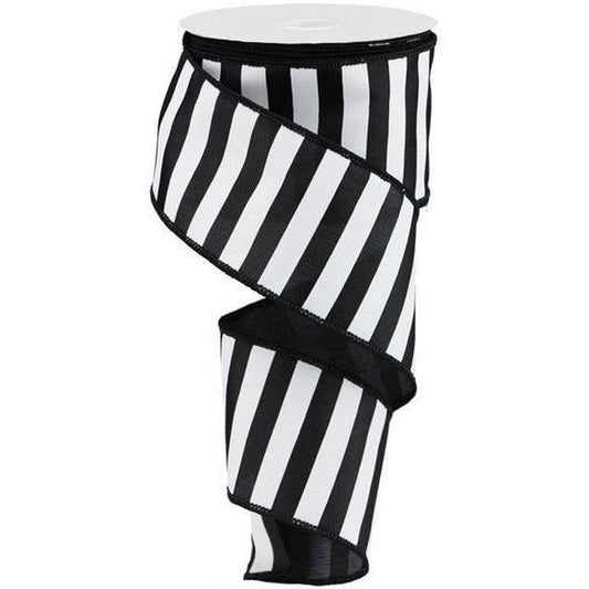 2.5" Horizontal Black & White Stripe Ribbon (10 Yard)