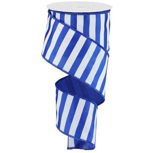 2.5" Horizontal Royal Blue & White Stripe Ribbon (10 Yard)