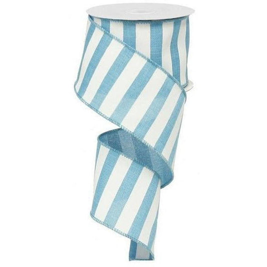 2.5" Horizontal Stripe Ribbon: Turquoise & White (10 Yards)