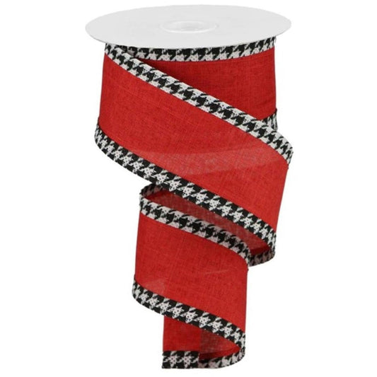 2.5" Houndstooth Edge Ribbon: Red, Black, White (10 Yards)