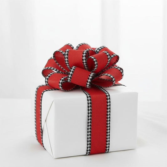 2.5" Houndstooth Edge Ribbon: Red, Black, White (10 Yards)