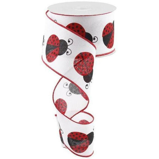 2.5" Ladybug Ribbon: White, Red, Black (10 Yards)