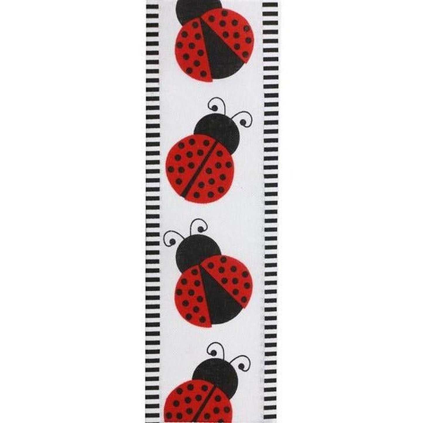 2.5" Ladybug Thin Stripe Ribbon: White (10 Yards)