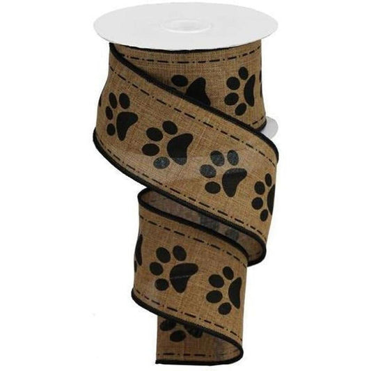 2.5" Large Paw Print Royal Ribbon: Tan (10 Yards)