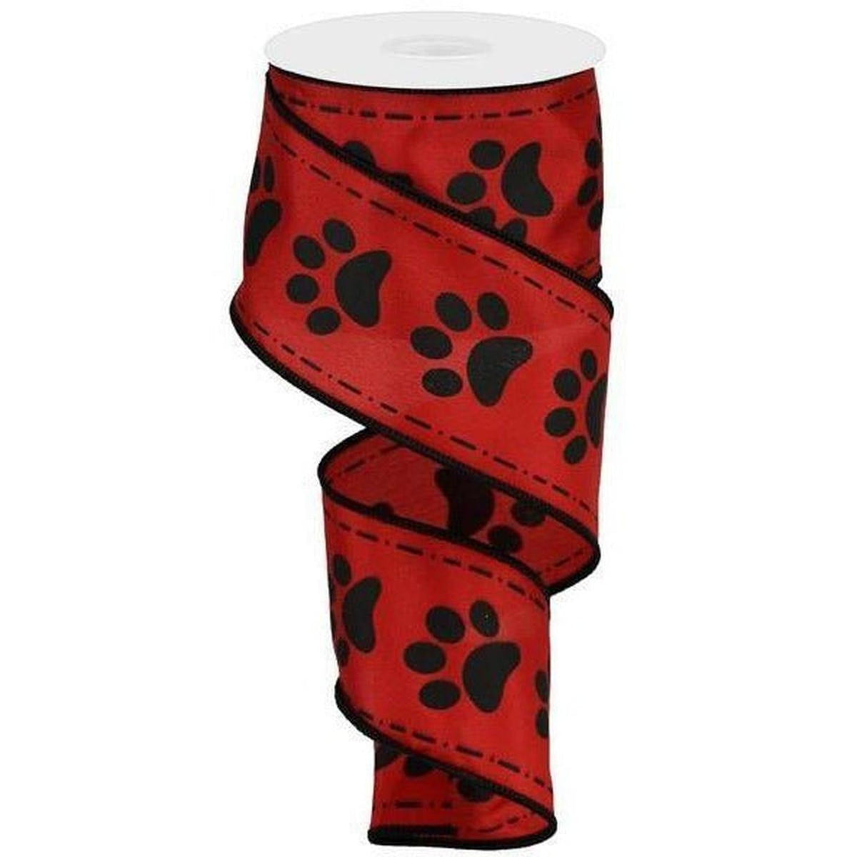 2.5" Large Paw Print Satin Ribbon: Red (10 Yards)