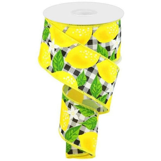 2.5"  Lemon Check on Royal Ribbon: Black & White (10 Yards)