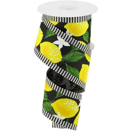 2.5" Lemon Thin Stripes Ribbon: Black (10 Yards)