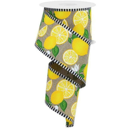 2.5" Lemon Thin Stripes Ribbon: Lt Beige (10 Yards)