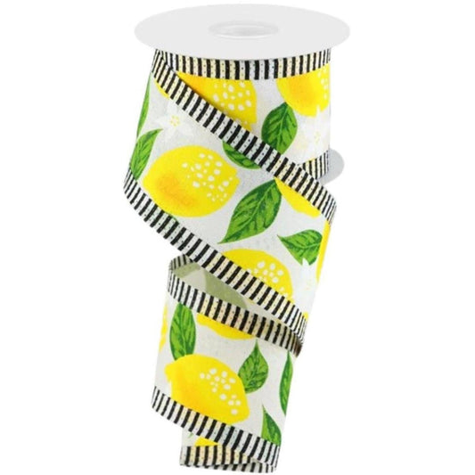 2.5" Lemon Thin Stripes Ribbon: White (10 Yards)