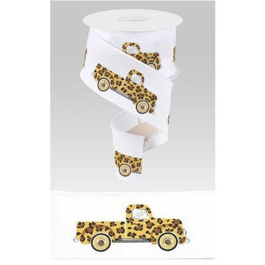 2.5" Leopard Truck Ribbon: White (10 Yards)