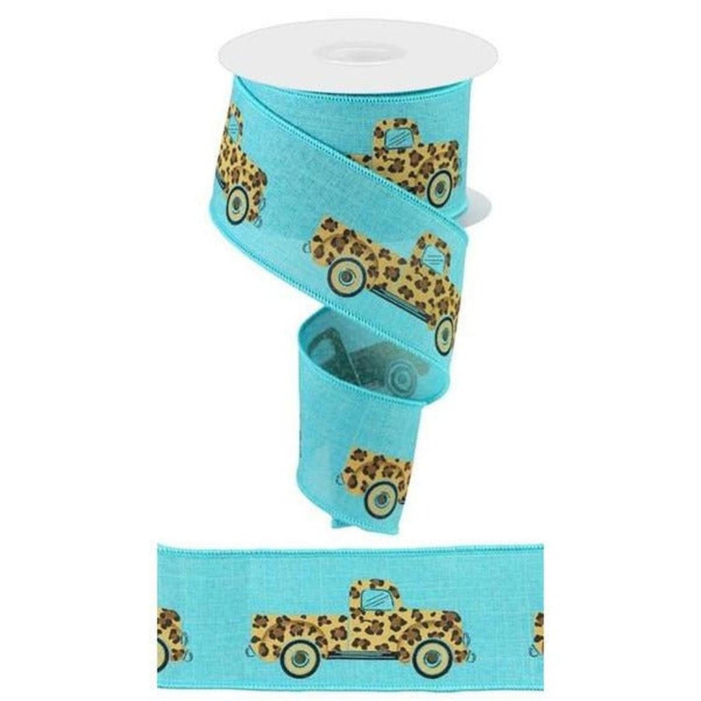 2.5" Leopard Truck Royal Ribbon: Light Teal (10 Yards)