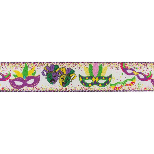 2.5" Mardi Gras Masks Linen Ribbon: Multi (10 Yards)