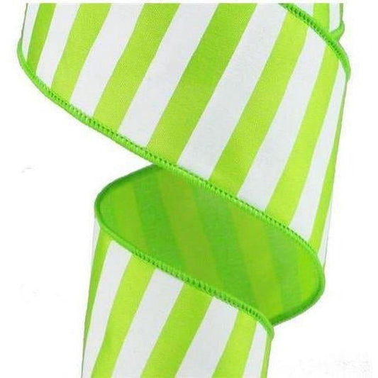 2.5" Medium Horizontal Stripe Ribbon: Lime Green & White (10 Yards)