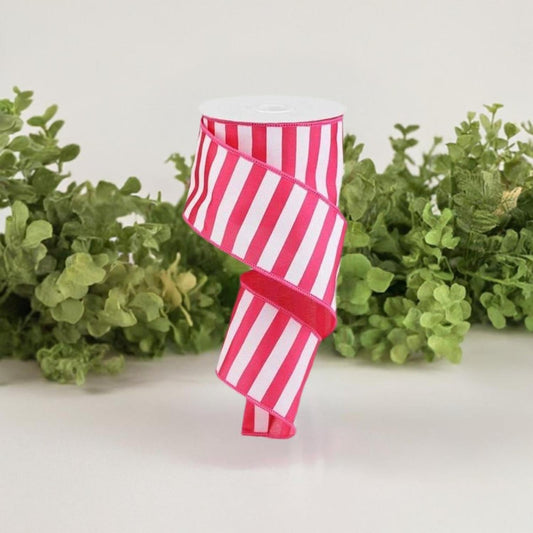 2.5" Medium Horizontal Stripe Ribbon: Pink & White (10 Yards)