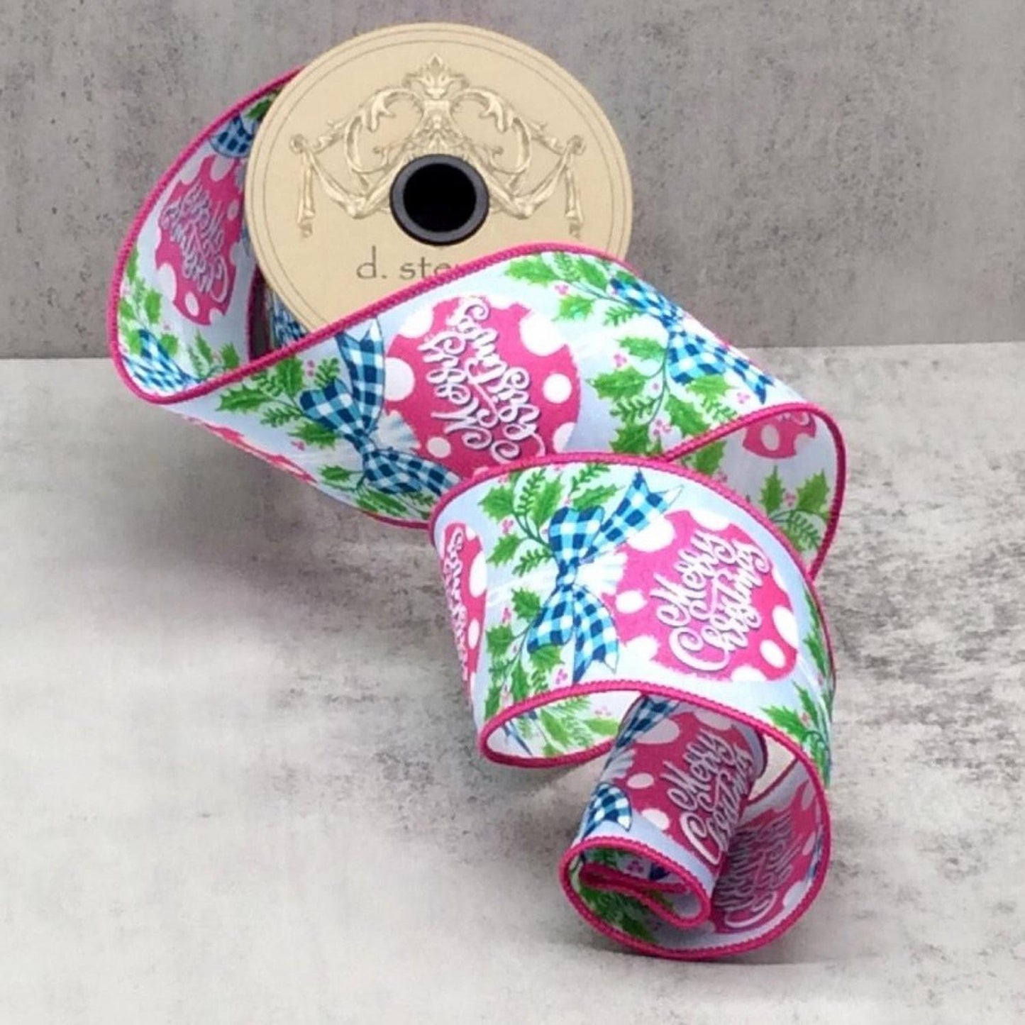 2.5" Merry Christmas Ornament Pink/Blue (10 Yards)
