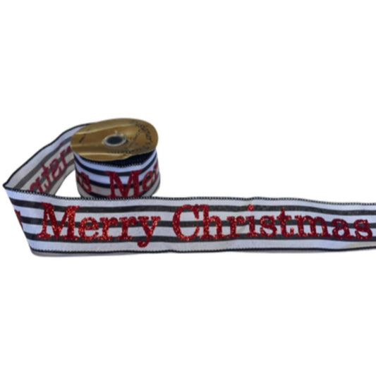 2.5" Merry Christmas Ribbon: Black/White
