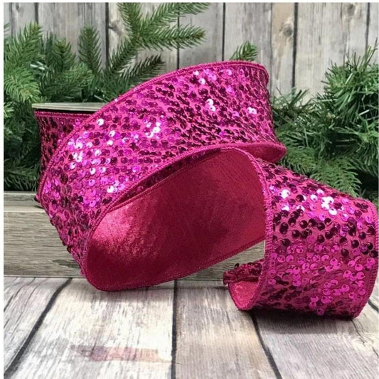 2.5" Metallic Sequin Ribbon: Hot Pink (10 Yards)