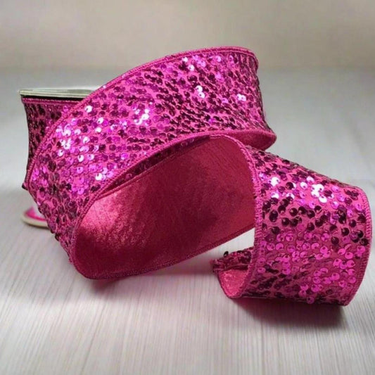 2.5" Metallic Sequin Ribbon: Hot Pink (10 Yards)