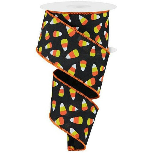 2.5" Mini Candy Corn Ribbon: Black  (10 Yards)