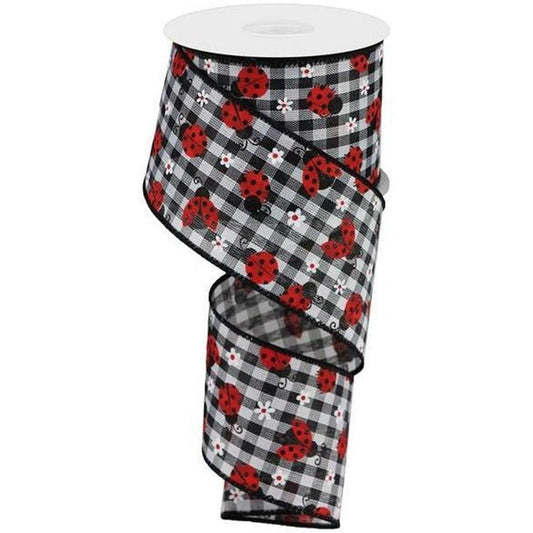 2.5" Mini Ladybug on Royal Ribbon: Gingham (10 Yards)