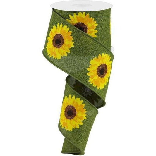 2.5" Moss Green Sunflower Ribbon