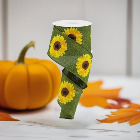 2.5" Moss Green Sunflower Ribbon