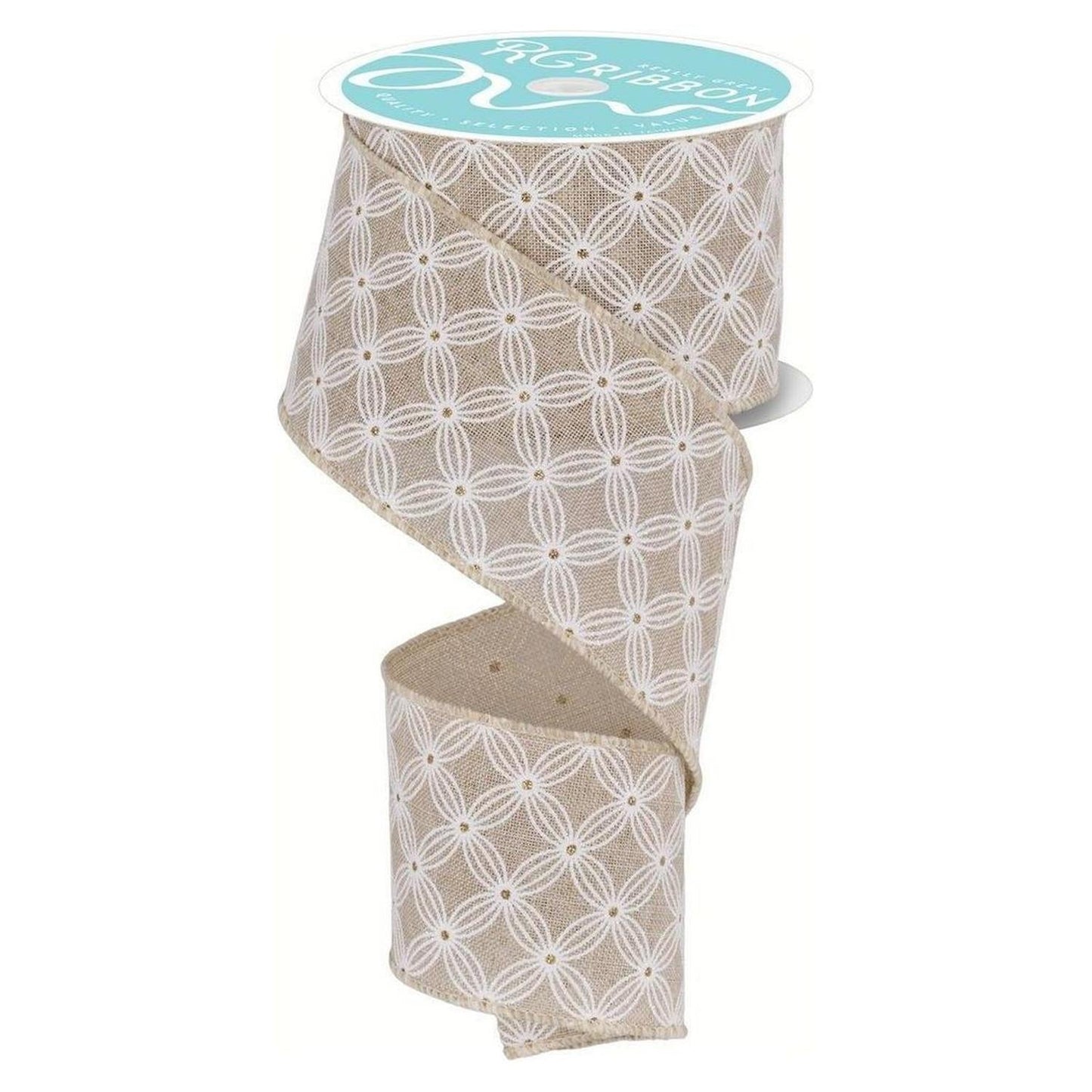 2.5" Multi Circles and Dots Ribbon: Natural (10 Yards)