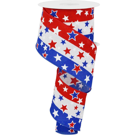 2.5" Multi Stars On Stripes: White (10 Yards)