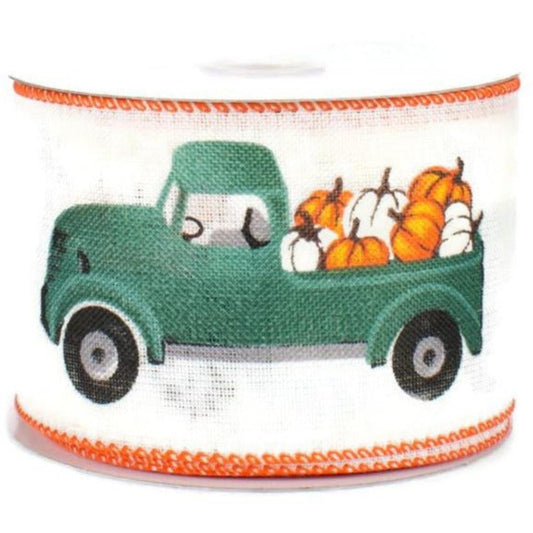 2.5" Natural Linen Pumpkin Truck Ribbon (10 Yards)