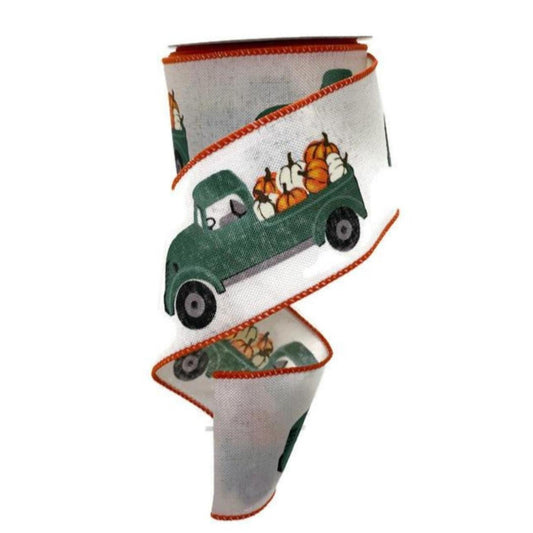 2.5" Natural Linen Pumpkin Truck Ribbon (10 Yards)