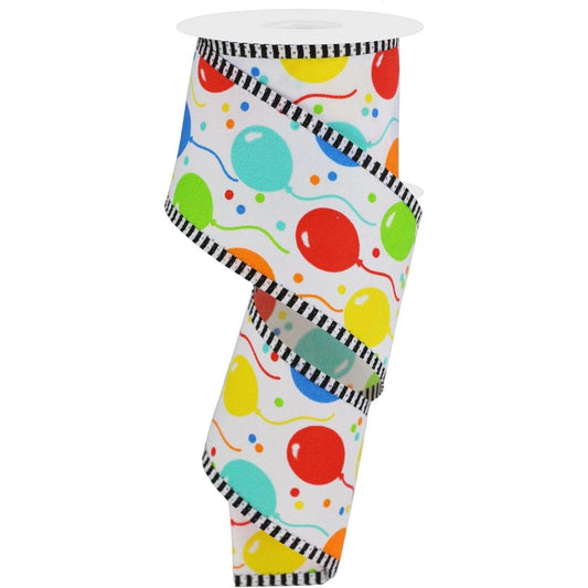 2.5" Party Balloons Stripe Edge Ribbon: Primary Colors