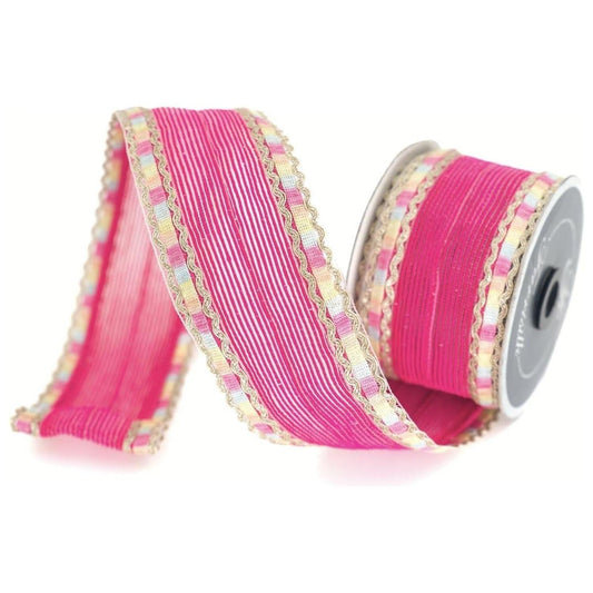 2.5" Pastel Border Ribbon: Hot Pink (10 Yards)