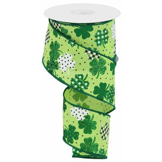 2.5" Pattern Shamrock Ribbon: Bright Green (10 Yards)