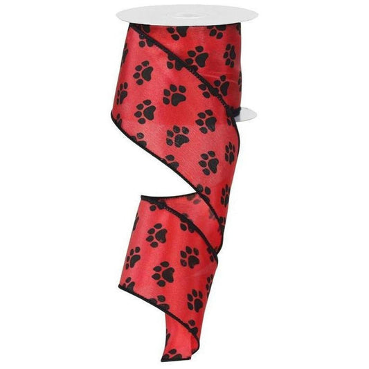 2.5" Paw Print Ribbon: Black & Red (10 Yards)