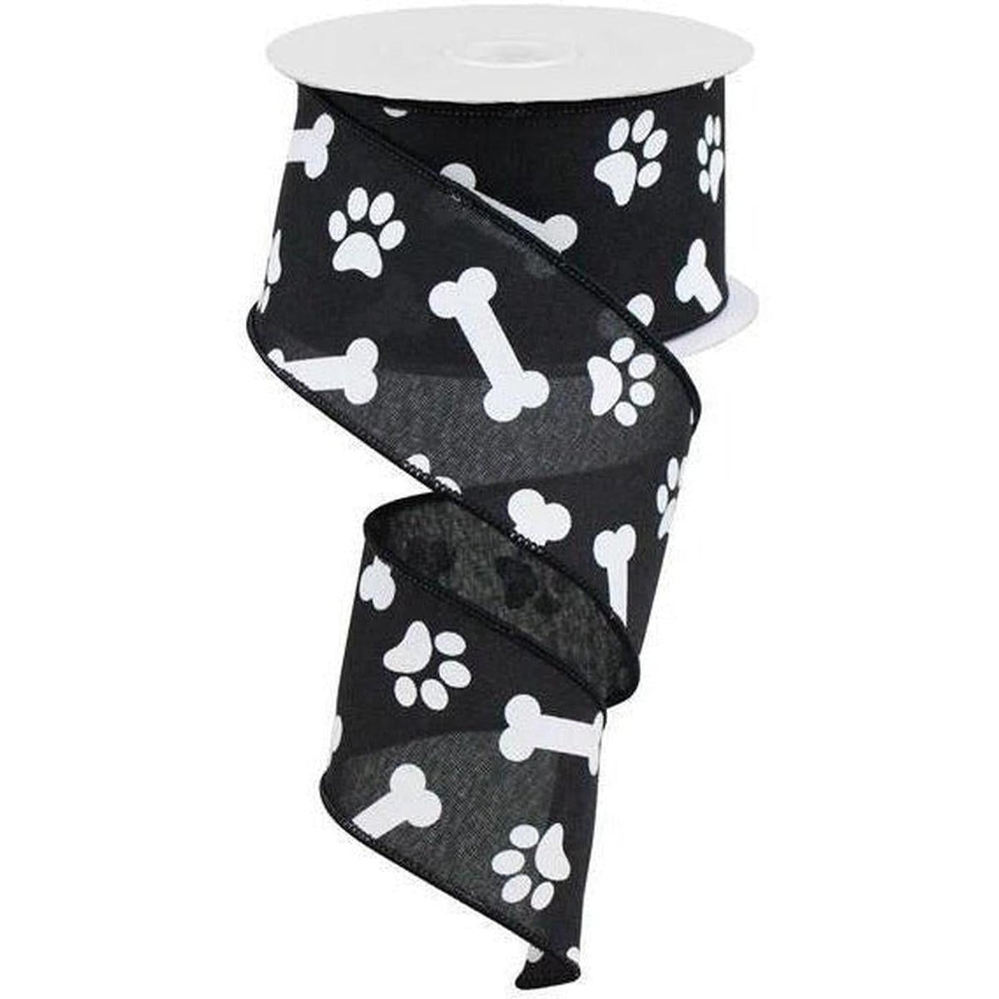 2.5" Paw Print Royal Ribbon: Black (10 Yards)