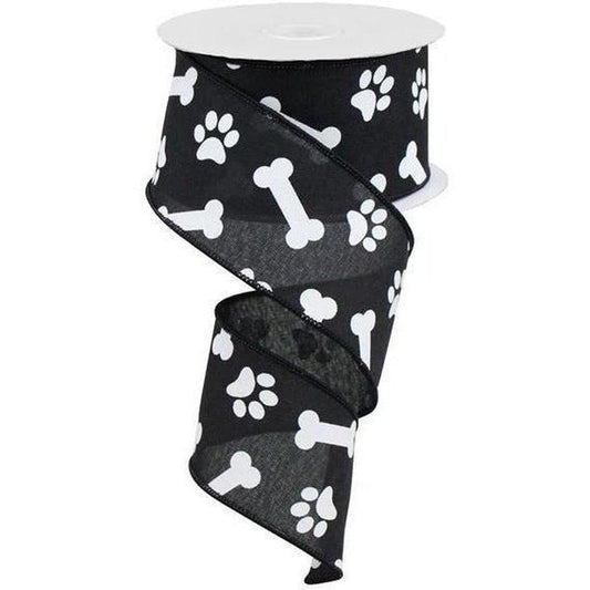 2.5" Paw Print Royal Ribbon: Black (10 Yards)