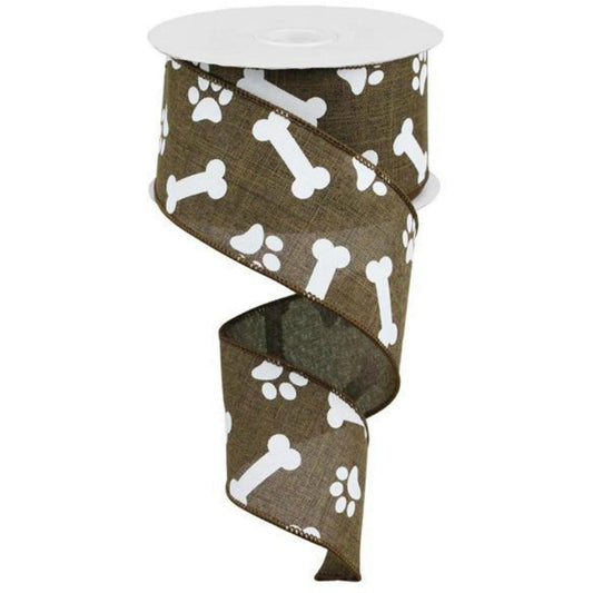 2.5" Paw Print Royal Ribbon: Tan (10 Yards)