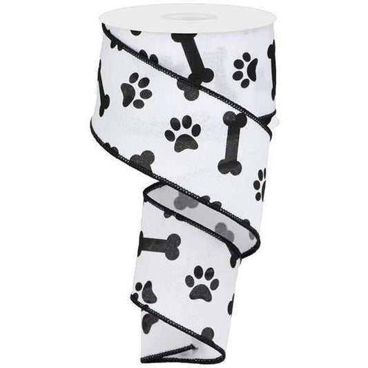 2.5" Paw Print Royal Ribbon: White (10 Yards)